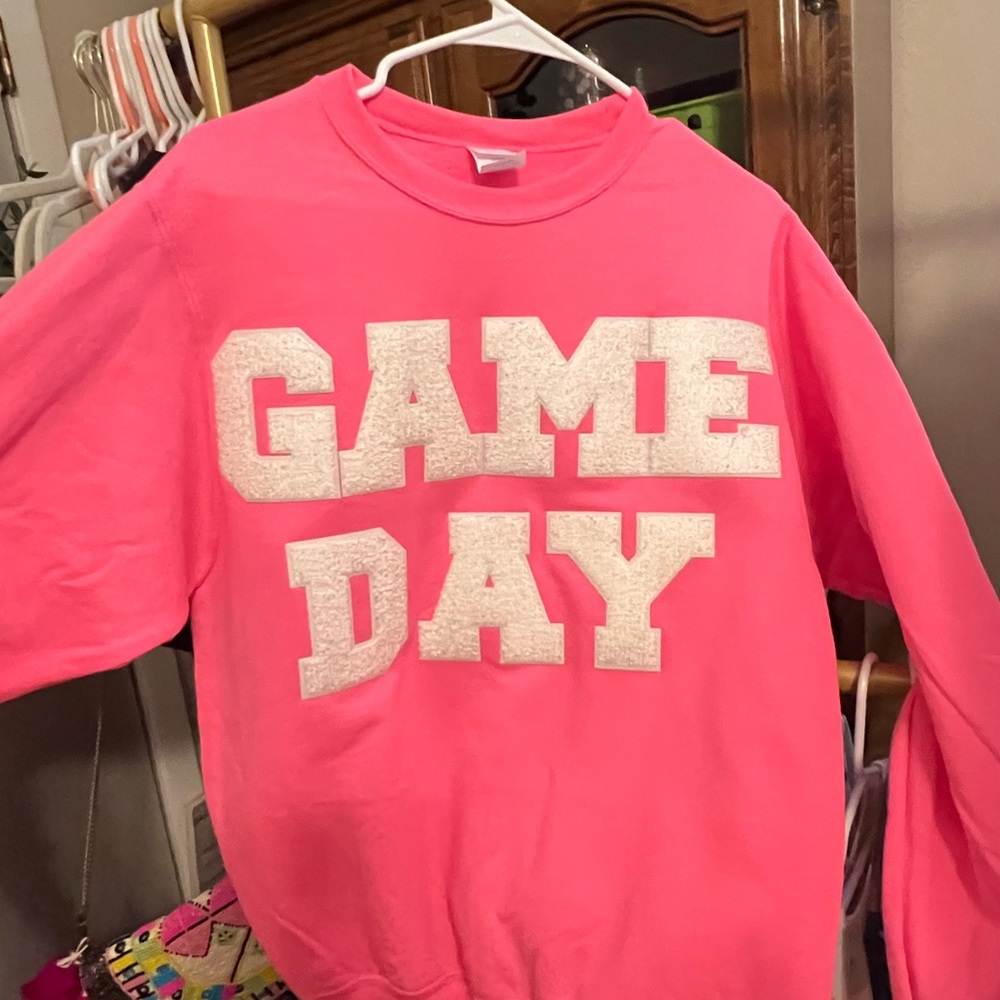 Hot Pink GAME DAY sweatshirt with chenille patch